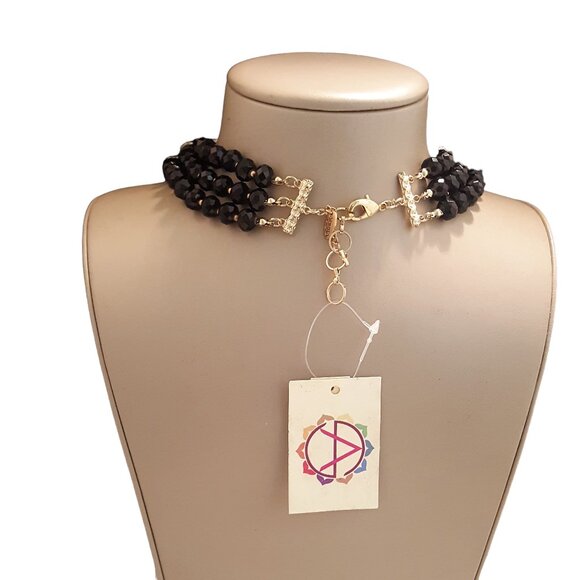 Amrita Singh Women's Black Crystal Flower Gold Plated Necklace NWT - Picture 3 of 4